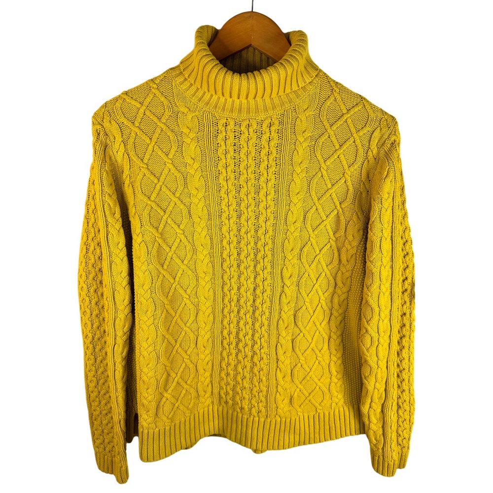 Lands' End Women's Yellow Cable Knit Turtleneck Sweater